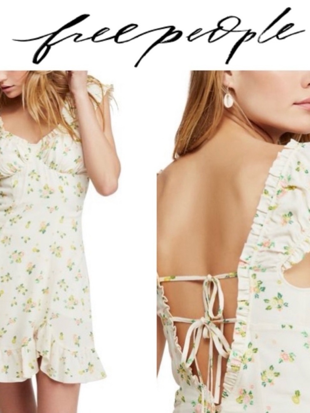 Free People Cream “Like a Lady”Ruffle Mini Slip Dress Size Large
